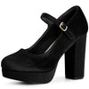 Velvet Ankle Strap Platform Block Heels Mary Janes Pumps for Women