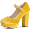 Velvet Ankle Strap Platform Block Heels Mary Janes Pumps for Women