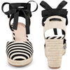 Stripe Lace Up Espadrilles Platform Wedge Sandals for Women