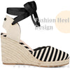 Stripe Lace Up Espadrilles Platform Wedge Sandals for Women