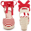 Stripe Lace Up Espadrilles Platform Wedge Sandals for Women