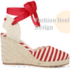 Stripe Lace Up Espadrilles Platform Wedge Sandals for Women