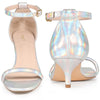 Square Toe Kitten Heel Ankle Strap Sandals for Women