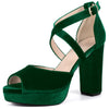 Peep Toe Platform Velvet Crisscross Strap Block Heel Sandals for Women