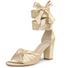 Satin Open Toe Lace Up Block Heels Sandals for Women