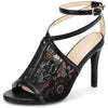 Open Toe Lace Ankle Strap Stiletto Heel Sandals for Women
