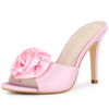 Flower Open Toe Slip on Stiletto Heel Slide Sandals for Women