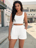 Onfers 2 Piece Women Summer Lounge Set Ribbed Knit Crop Tank Tops Short Sets with Pocket Travel Outfits
