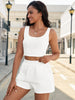 Onfers 2 Piece Women Summer Lounge Set Ribbed Knit Crop Tank Tops Short Sets with Pocket Travel Outfits