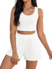Onfers 2 Piece Women Summer Lounge Set Ribbed Knit Crop Tank Tops Short Sets with Pocket Travel Outfits