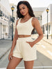 Onfers 2 Piece Women Summer Lounge Set Ribbed Knit Crop Tank Tops Short Sets with Pocket Travel Outfits