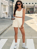 Onfers 2 Piece Women Summer Lounge Set Ribbed Knit Crop Tank Tops Short Sets with Pocket Travel Outfits