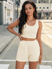 Onfers 2 Piece Women Summer Lounge Set Ribbed Knit Crop Tank Tops Short Sets with Pocket Travel Outfits