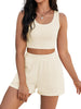 Onfers 2 Piece Women Summer Lounge Set Ribbed Knit Crop Tank Tops Short Sets with Pocket Travel Outfits