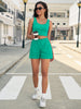 Onfers 2 Piece Women Summer Lounge Set Ribbed Knit Crop Tank Tops Short Sets with Pocket Travel Outfits
