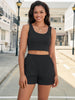 Onfers 2 Piece Women Summer Lounge Set Ribbed Knit Crop Tank Tops Short Sets with Pocket Travel Outfits
