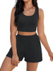 Onfers 2 Piece Women Summer Lounge Set Ribbed Knit Crop Tank Tops Short Sets with Pocket Travel Outfits