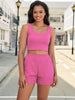 Onfers 2 Piece Women Summer Lounge Set Ribbed Knit Crop Tank Tops Short Sets with Pocket Travel Outfits