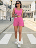 Onfers 2 Piece Women Summer Lounge Set Ribbed Knit Crop Tank Tops Short Sets with Pocket Travel Outfits