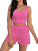 Onfers 2 Piece Women Summer Lounge Set Ribbed Knit Crop Tank Tops Short Sets with Pocket Travel Outfits