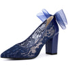 Pointed Toe Lace Block Heel Pumps for Women