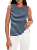 Onfers Womens Striped Tank Top Color Block Side Slits Crewneck Summer Tops Casual Loose Fit Sleeveless Shirts