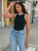 Onfers Ribbed Tank Top for Women Summer Crew Neck Color Block Sleeveless Casual Shirts Slim Fitted Tops