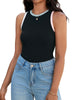 Onfers Ribbed Tank Top for Women Summer Crew Neck Color Block Sleeveless Casual Shirts Slim Fitted Tops