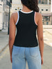 Onfers Ribbed Tank Top for Women Summer Crew Neck Color Block Sleeveless Casual Shirts Slim Fitted Tops