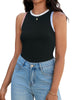 Onfers Ribbed Tank Top for Women Summer Crew Neck Color Block Sleeveless Casual Shirts Slim Fitted Tops