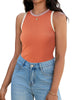 Onfers Ribbed Tank Top for Women Summer Crew Neck Color Block Sleeveless Casual Shirts Slim Fitted Tops