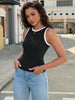 Onfers Ribbed Tank Top for Women Summer Crew Neck Color Block Sleeveless Casual Shirts Slim Fitted Tops