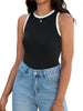 Onfers Ribbed Tank Top for Women Summer Crew Neck Color Block Sleeveless Casual Shirts Slim Fitted Tops