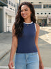 Onfers Ribbed Tank Top for Women Summer Crew Neck Color Block Sleeveless Casual Shirts Slim Fitted Tops