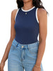 Onfers Ribbed Tank Top for Women Summer Crew Neck Color Block Sleeveless Casual Shirts Slim Fitted Tops