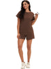 Onfers Womens 2 Piece Outfits Short Sleeve Tops and Drawstring Shorts Lounge Sets Casual Summer