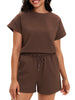 Onfers Womens 2 Piece Outfits Short Sleeve Tops and Drawstring Shorts Lounge Sets Casual Summer