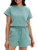 Onfers Womens 2 Piece Outfits Short Sleeve Tops and Drawstring Shorts Lounge Sets Casual Summer