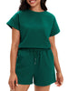 Onfers Womens 2 Piece Outfits Short Sleeve Tops and Drawstring Shorts Lounge Sets Casual Summer