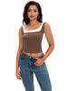 Onfers Color Block Tank for Women Sleeveless Square Neck Crop Tops Going Out Slim Fit Shirts
