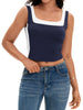 Onfers Color Block Tank for Women Sleeveless Square Neck Crop Tops Going Out Slim Fit Shirts
