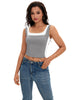 Onfers Color Block Tank for Women Sleeveless Square Neck Crop Tops Going Out Slim Fit Shirts