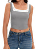 Onfers Color Block Tank for Women Sleeveless Square Neck Crop Tops Going Out Slim Fit Shirts