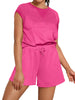 Onfers Womens Two Piece Outfits Tracksuit Cap Sleeve Sweatshirt Tops Elactsic Waist Short Sets Casual Sweat Set