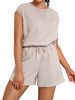 Onfers Womens Two Piece Outfits Tracksuit Cap Sleeve Sweatshirt Tops Elactsic Waist Short Sets Casual Sweat Set