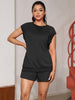 Onfers Womens Two Piece Outfits Tracksuit Cap Sleeve Sweatshirt Tops Elactsic Waist Short Sets Casual Sweat Set