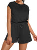 Onfers Womens Two Piece Outfits Tracksuit Cap Sleeve Sweatshirt Tops Elactsic Waist Short Sets Casual Sweat Set