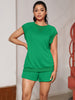 Onfers Womens Two Piece Outfits Tracksuit Cap Sleeve Sweatshirt Tops Elactsic Waist Short Sets Casual Sweat Set