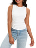Onfers Womens Ruched Tank Top Ribbed Knit Crewneck Sleeveless Tops Fitted Basic Tees Shirts