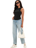 Onfers Womens Ruched Tank Top Ribbed Knit Crewneck Sleeveless Tops Fitted Basic Tees Shirts